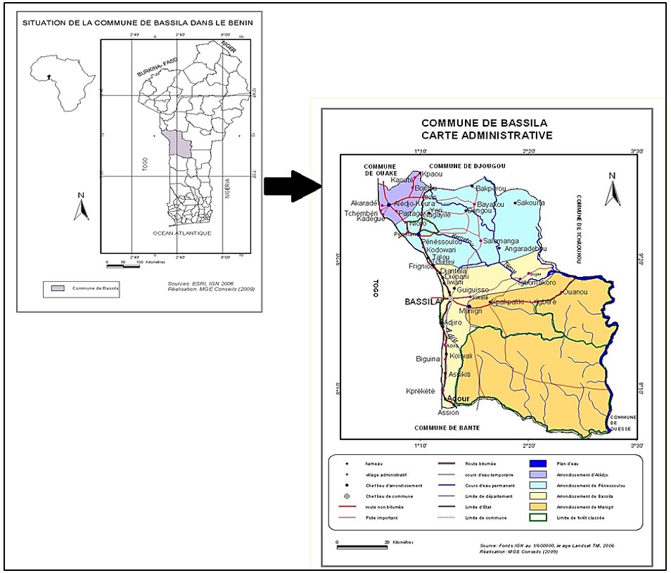 Carte administrative de la commune de Bassila